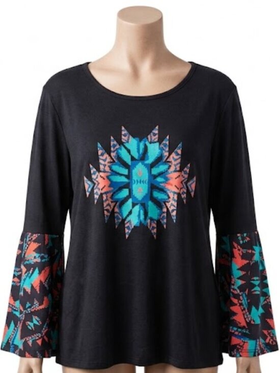 Southern Stitch Tops - Southern Stitch Aztec Medallion Long Sleeve Top 3XL NWT Black Turquoise